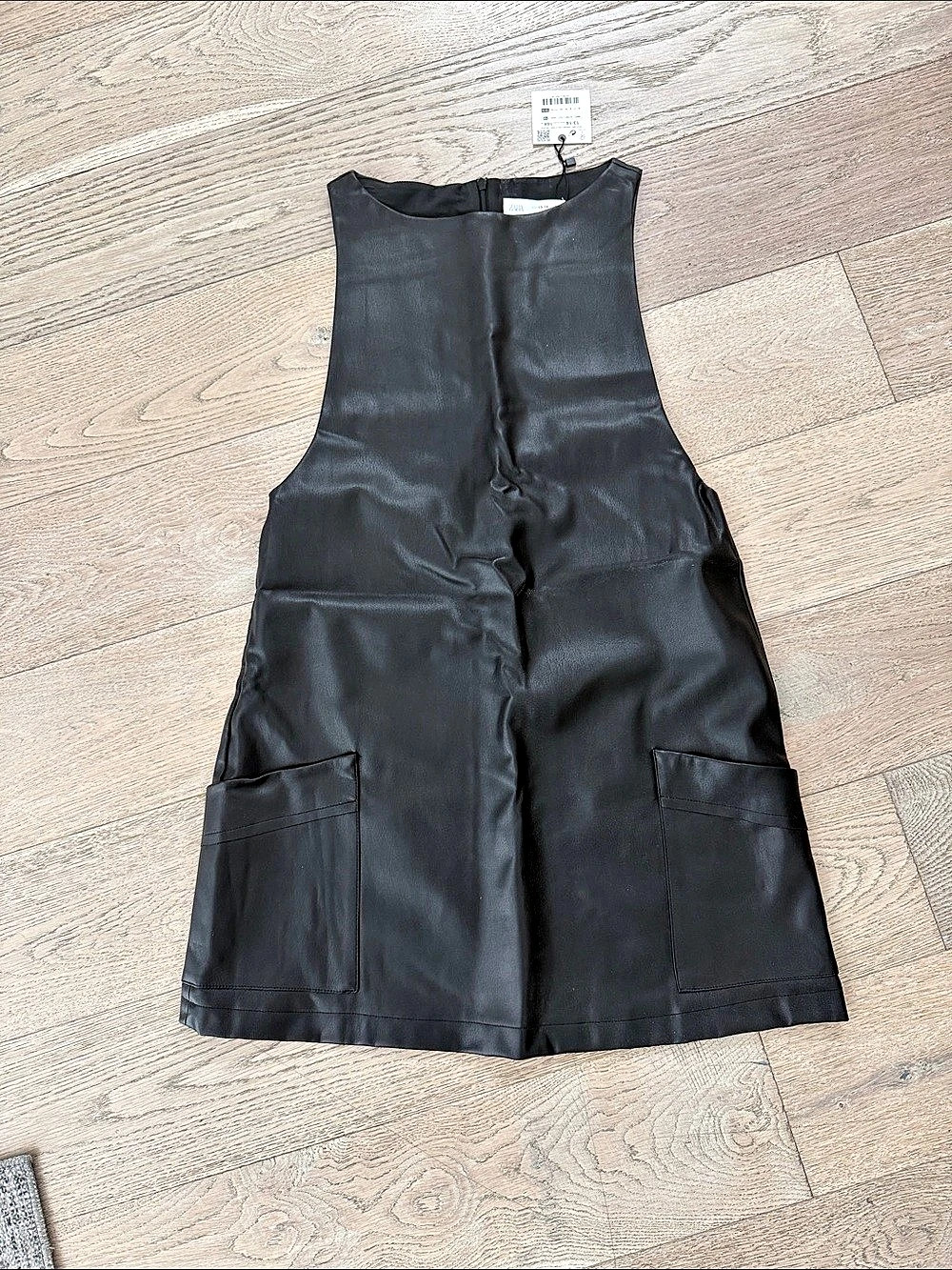 Zara Kids Black Faux Leather dress Size 13-14Y NWT
